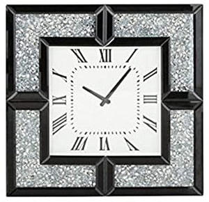 Black Wall Clock - Mirrored & Faux Crystals