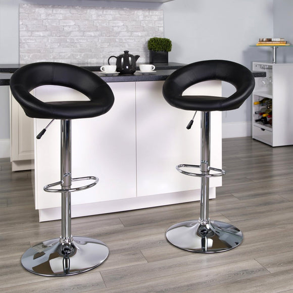 Black Faux Leather Swivel Seat Adjustable Barstool Set of 2