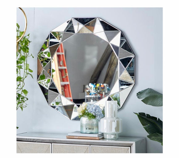 Silver Round Sun-Shaped Mirror 39 inch Diameter