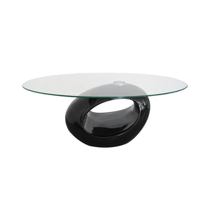 Oval Black Coffee Table with Tempered Glass