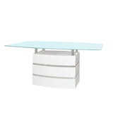 Rectangular Dining Table High Gloss White Finish and Light Blue Tempered Glass Top