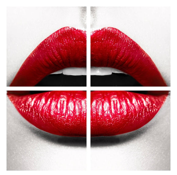 Tempered Glass Art - 4pc Red Lips Wall Art Decor