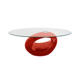 Oval Red Coffee Table with Tempered Glass