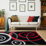 Modern Black and Red Abstract Rug