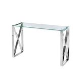 Moon 47" Tempered Glass Console with Stainless Steel Base