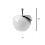 9" Ceramic White Apple with Aluminum Polished Leaf - Home Decor