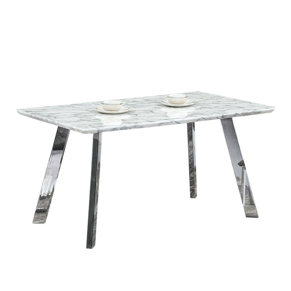 Rectangular Dining Table Marble Finish Top with Chrome Legs