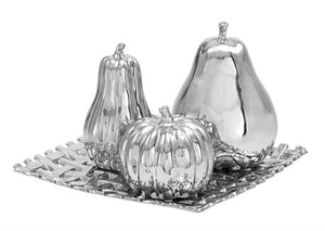 Silver Ceramic Plate & Fruit Decor - Set of 4 - Home Decor