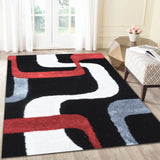 Geometric Modern Red and Black Shaggy Rug