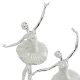 14" Silver And White Finished Polystone Ballet Dancers Sculpture - Home Decor