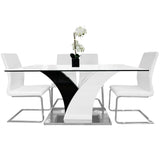 Rectangular Dining Table Black and White High Gloss and stainless Steel Base with Tempered Glass Top