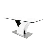 Rectangular Dining Table Black and White High Gloss and stainless Steel Base with Tempered Glass Top