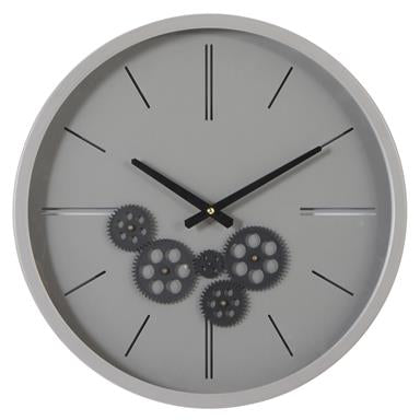 Round Black And Grey Metal Wall Clock With Functioning Gear Center