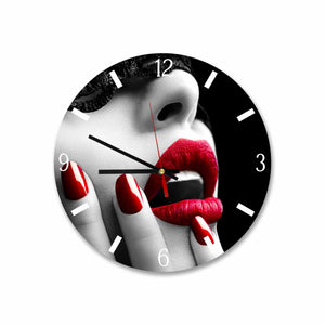 Woman Red Lips, Black & White Round Acrylic Wall Clock