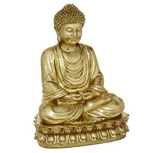 Gold Polystone Eclectic Buddha Sculpture, 9" x 7" x 12" - Home Decor