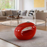 Oval Red Coffee Table with Tempered Glass