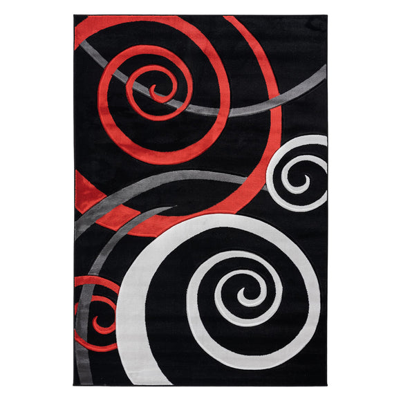 Modern Black and Red Abstract Rug