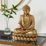 Gold Polystone Eclectic Buddha Sculpture, 12" x 9" x 16" - Home Decor