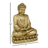 Gold Polystone Eclectic Buddha Sculpture, 12" x 9" x 16" - Home Decor