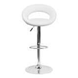 White Faux Leather Swivel Seat Adjustable Barstool Set of 2