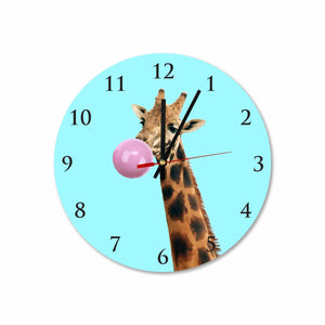 Giraffe with Pink Bubble Gum Round/Square Acrylic Wall Clock