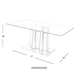 Rectangular Dining Table Dark Brown High Gloss with Stainless Steel Base and Tempered Glass.