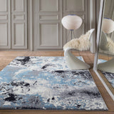 Modern Grey and Blue Abstract Rug