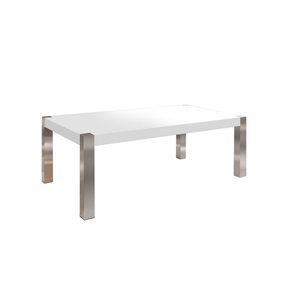 White High Gloss Coffee Table with Rectangular Stainless steel Leg