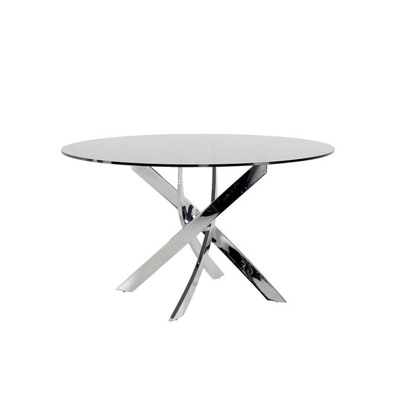 Round Dining Table Chrome Legs and Tempered Glass Top.