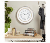 Large Round White and Gray Metal and Wood Wall Clock with Roman Numerals