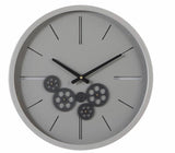 Round Black And Grey Metal Wall Clock With Functioning Gear Center