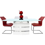 Rectangular Dining Table High Gloss White Finish and Light Blue Tempered Glass Top