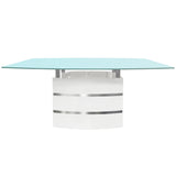 Rectangular Dining Table High Gloss White Finish and Light Blue Tempered Glass Top