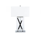 Crystal Rectangle Table Lamp - Lighting - X Shape Chrome 27 inch