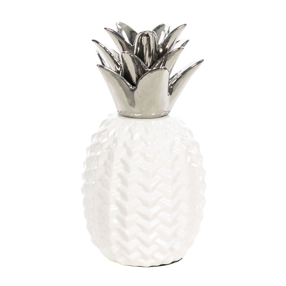 White And Silver Ceramic Pineapple Table Decor Sculpture - Home Decor