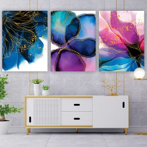 Acrylic Art - Divided Flowers Blue Wall Art Decor