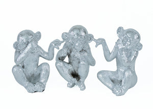 3pc Silver Monkeys Set (See no Evil, Hear no Evil, Speak no Evil) - Home Decor