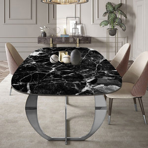 Rectangular Dining Table Marble Finish Top with Chrome Legs