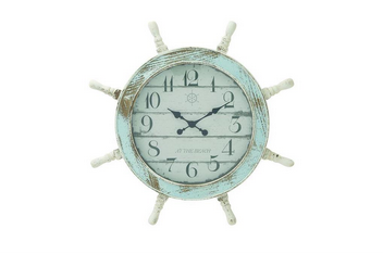 Blue Wood Coastal Nautical Wall Clock - 28