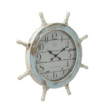 Blue Wood Coastal Nautical Wall Clock - 28" x 2" x 28"