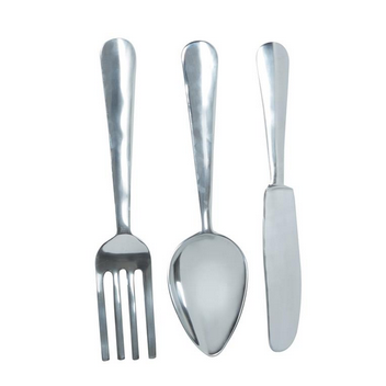 Metal Art - Silver Aluminum Traditional Kitchen Utensils Wall Decor - Set of 3 4