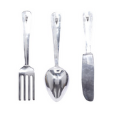 Metal Art - Silver Aluminum Traditional Kitchen Utensils Wall Decor - Set of 3 4"W X 23"H