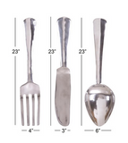 Metal Art - Silver Aluminum Traditional Kitchen Utensils Wall Decor - Set of 3 4"W X 23"H