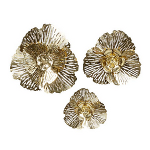 Metal Art - Gold Metal Glam Flowers Wall Decor - Set of 3 29", 24", 18"H