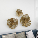 Metal Art - Gold Metal Glam Flowers Wall Decor - Set of 3 29", 24", 18"H