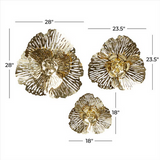 Metal Art - Gold Metal Glam Flowers Wall Decor - Set of 3 29", 24", 18"H