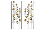 Metal Art - Gold Metal Modern Leaves Wall Decor - Set of 2 12"W, 34"H