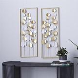 Metal Art - Gold Metal Modern Leaves Wall Decor - Set of 2 12"W, 34"H