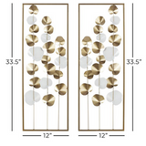 Metal Art - Gold Metal Modern Leaves Wall Decor - Set of 2 12"W, 34"H