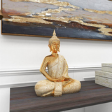 Gold Polystone Glam Buddha Sculpture, 14" x 9" x 20" - Home Decor